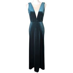 Jenny Yoo Anthropologie Logan Deep V Velvet Column Gown Emerald Green Women Sz 6